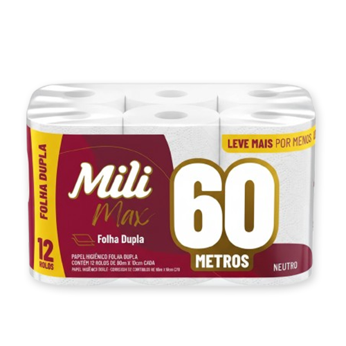 Papel higienico Mili Max 12 rollos c/60 metros 